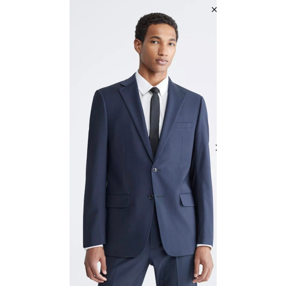 Calvin Klein Slim Fit Navy Suit Jacket 38L 100% Wool Two Button Blazer - Picture 2 of 13